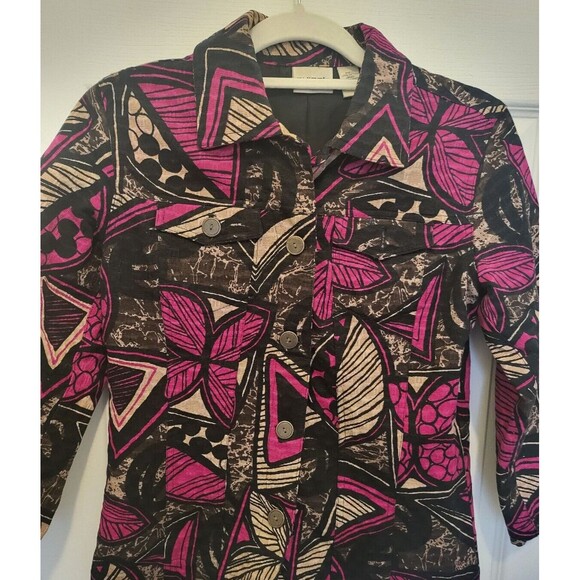 Chico's Geometric Blazer Black and Purple Size 4 (Chico's Size 0) - Picture 1 of 5